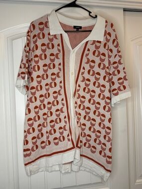 Express Short Sleeve Knit Polo Cardigan in Rust and Ivory